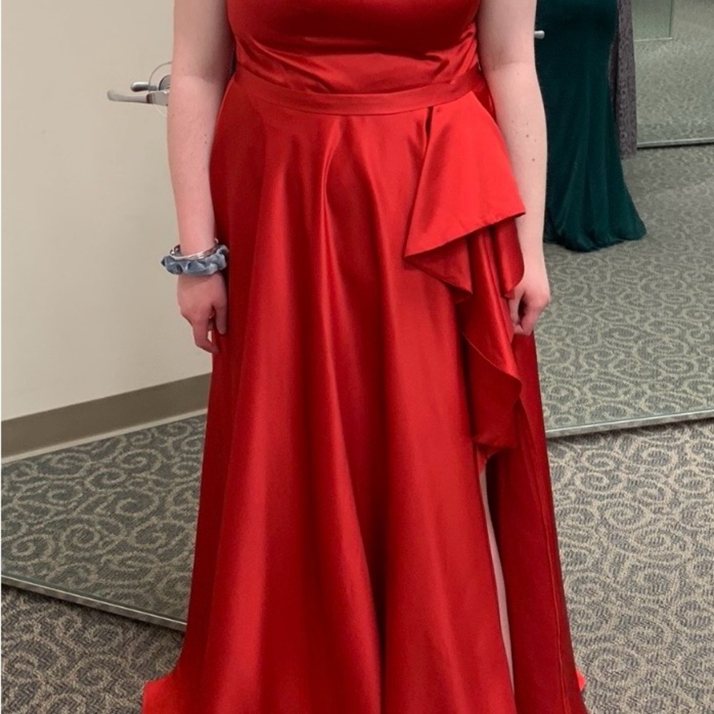 David's Bridal One Shoulder Scarlet Gown